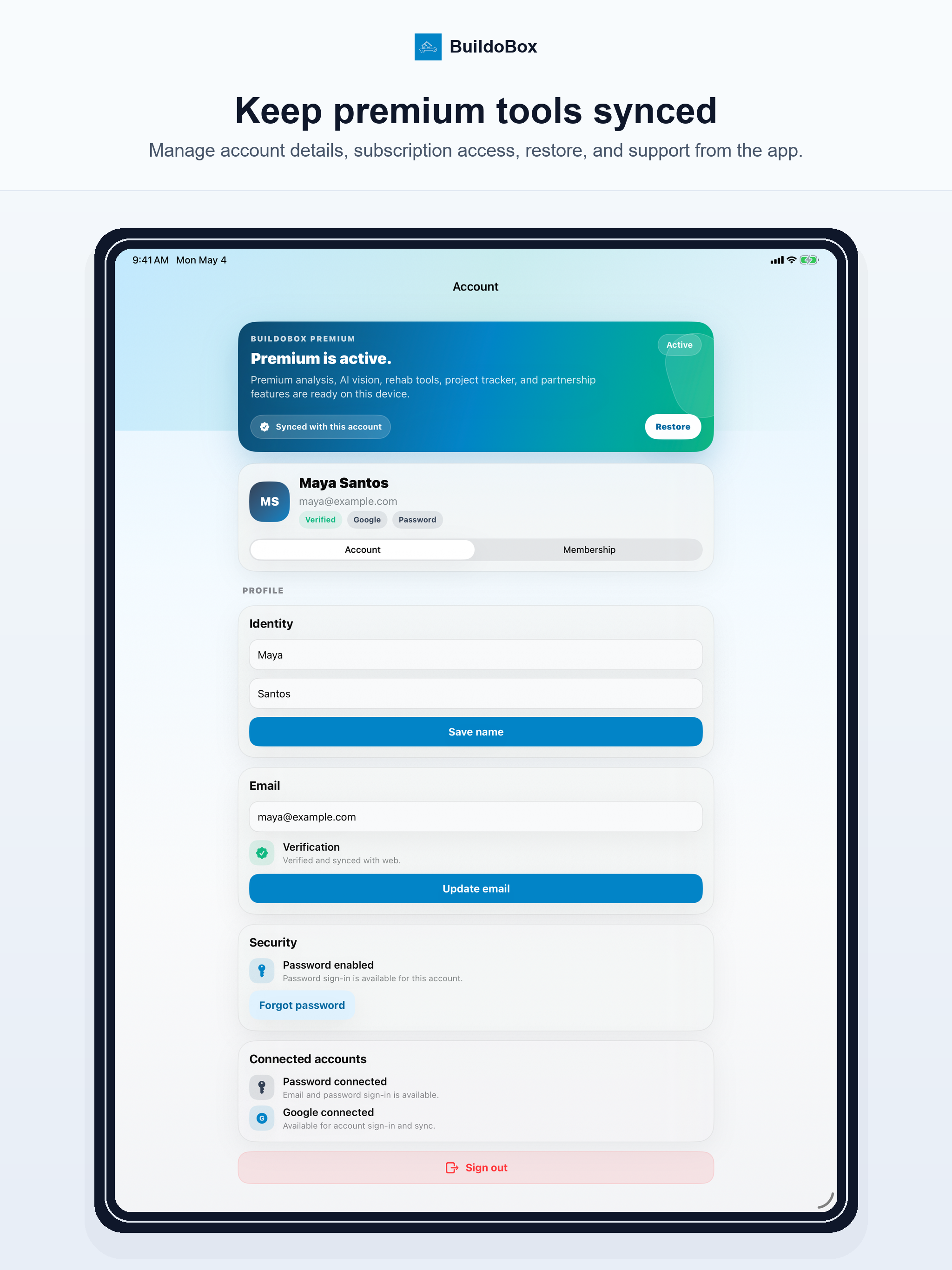 BuildoBox Account on iPad