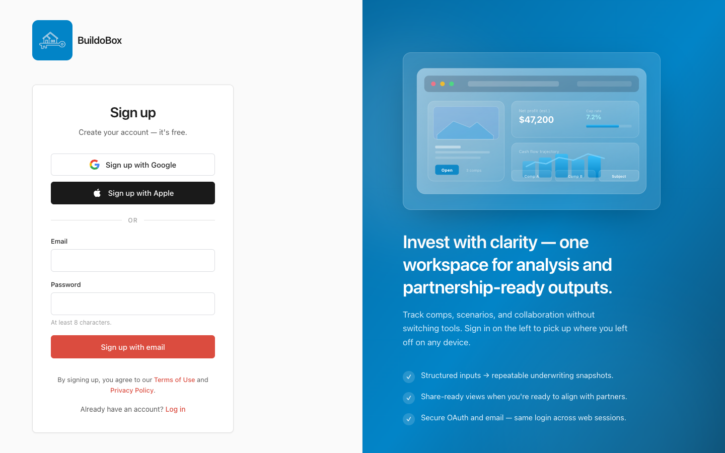 BuildoBox Onboarding on the web